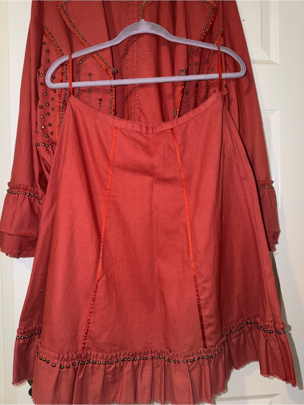 DOUBLE D RANCH Boho-Style Red Embellished Jacket and Skirt set